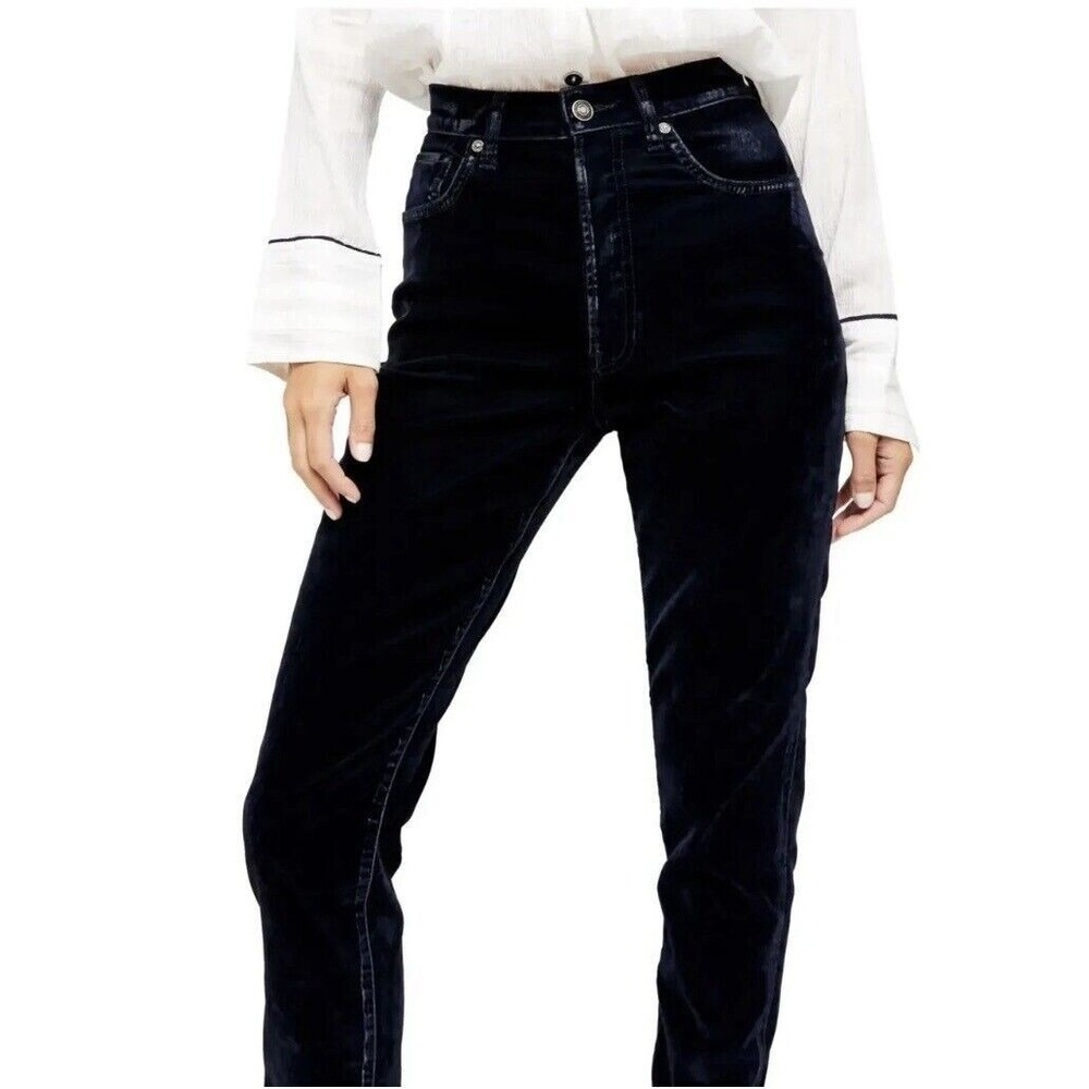 We The Free Stella Black Velvet Skinny Pants Size 24 High Rise Jeans Free People